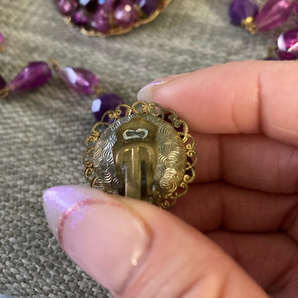 Elegant Purple Beaded Necklace, brooch and Earring Set WEST GERMANY - Picture 4 of 10